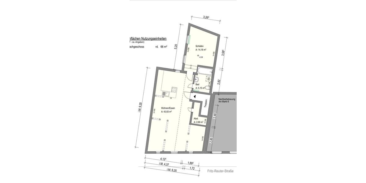 Etagenwohnung Lüdersdorf - 2 Zimmer, 66 m&sup2;, 660&euro; | Angebot:26396427