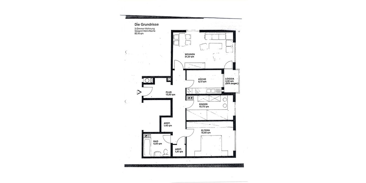 Gemütliche Wohnung in der 4. Etage; 23560 HL- Moisling 3 zimmer