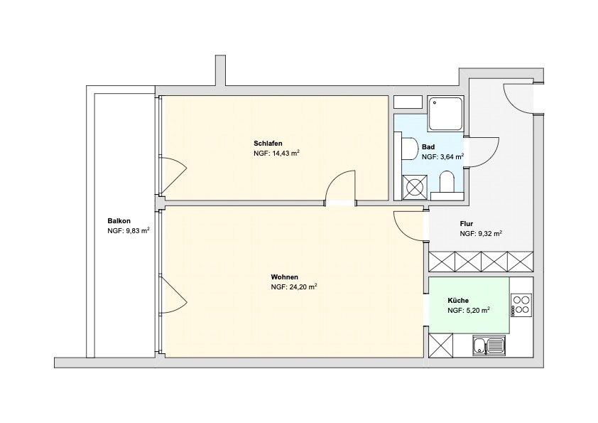 Etagenwohnung Lübeck Sankt Jürgen - 2 Zimmer, 62 m&sup2;, 179.000&euro; | Angebot:26362676
