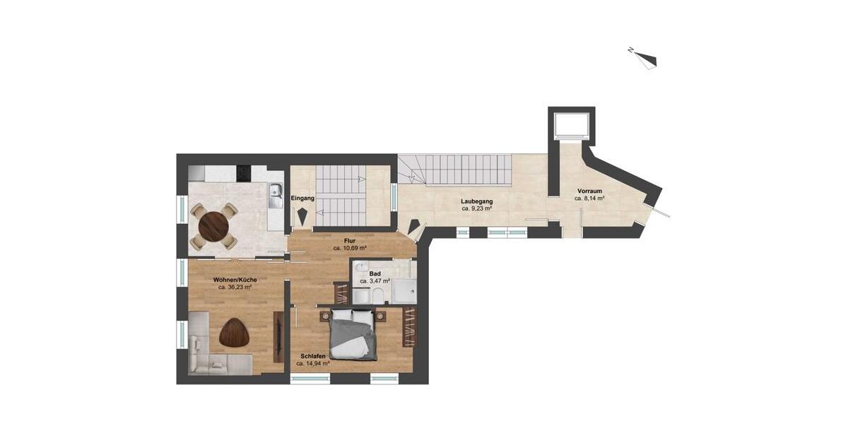Etagenwohnung Lübeck Innenstadt - 2 Zimmer, 66 m&sup2;, 395.000&euro; | Angebot:26600973