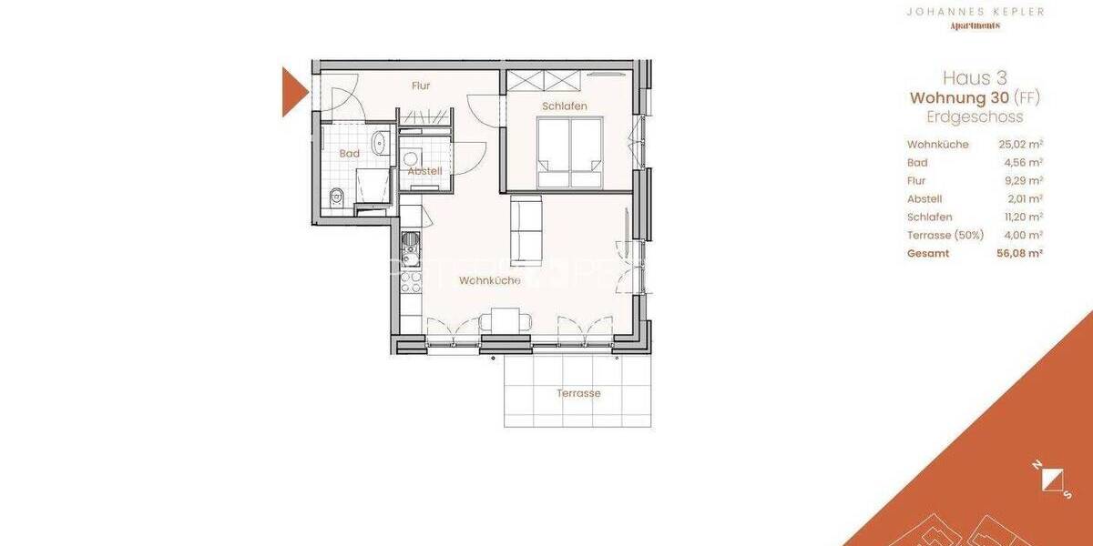 Etagenwohnung Lübeck St. Gertrud - 2 Zimmer, 55 m&sup2;, 809&euro; | Angebot:26787954