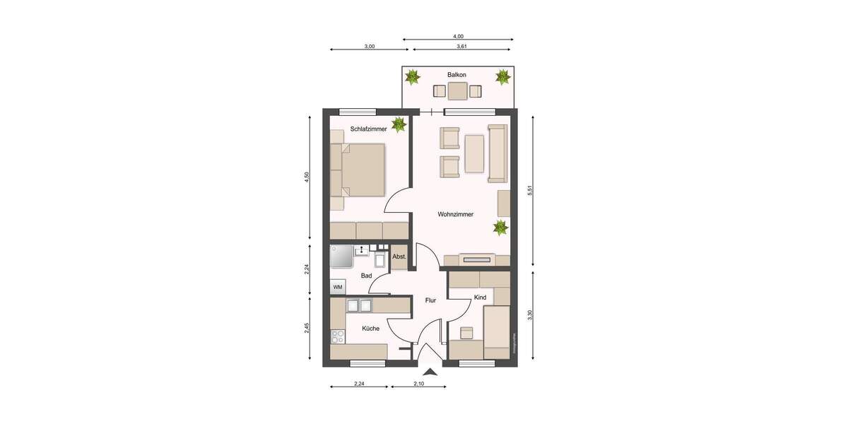 Etagenwohnung Lübeck St. Jürgen - 3 Zimmer, 59 m&sup2;, 179.000&euro; | Angebot:23977441