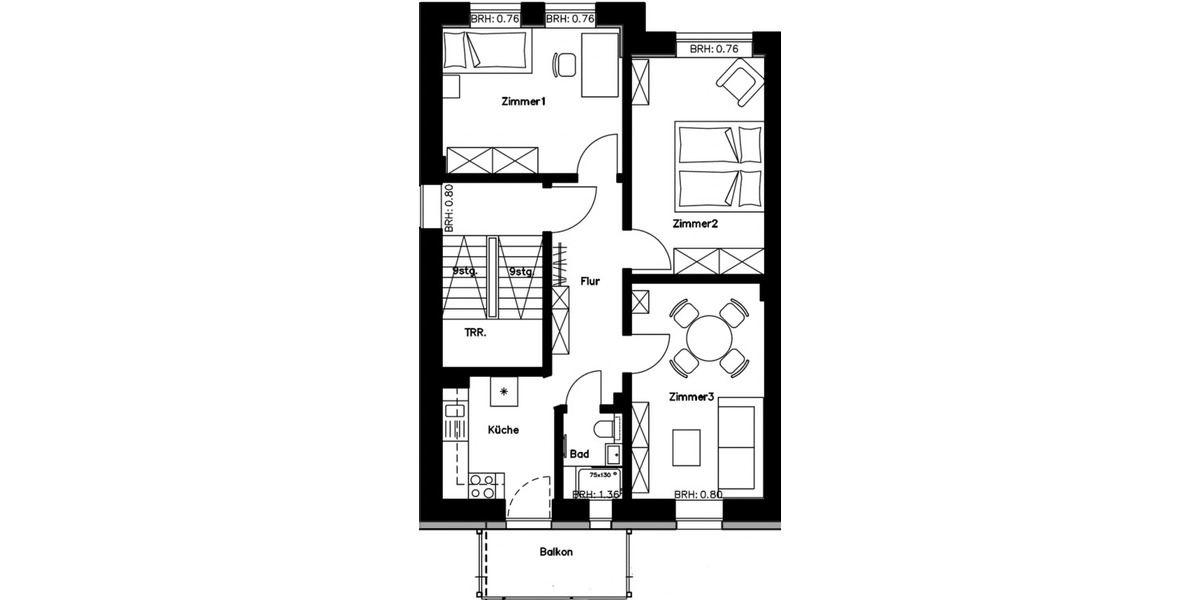 Etagenwohnung Lübeck Sankt Gertrud - 3 Zimmer, 66 m&sup2;, 983&euro; | Angebot:26321825
