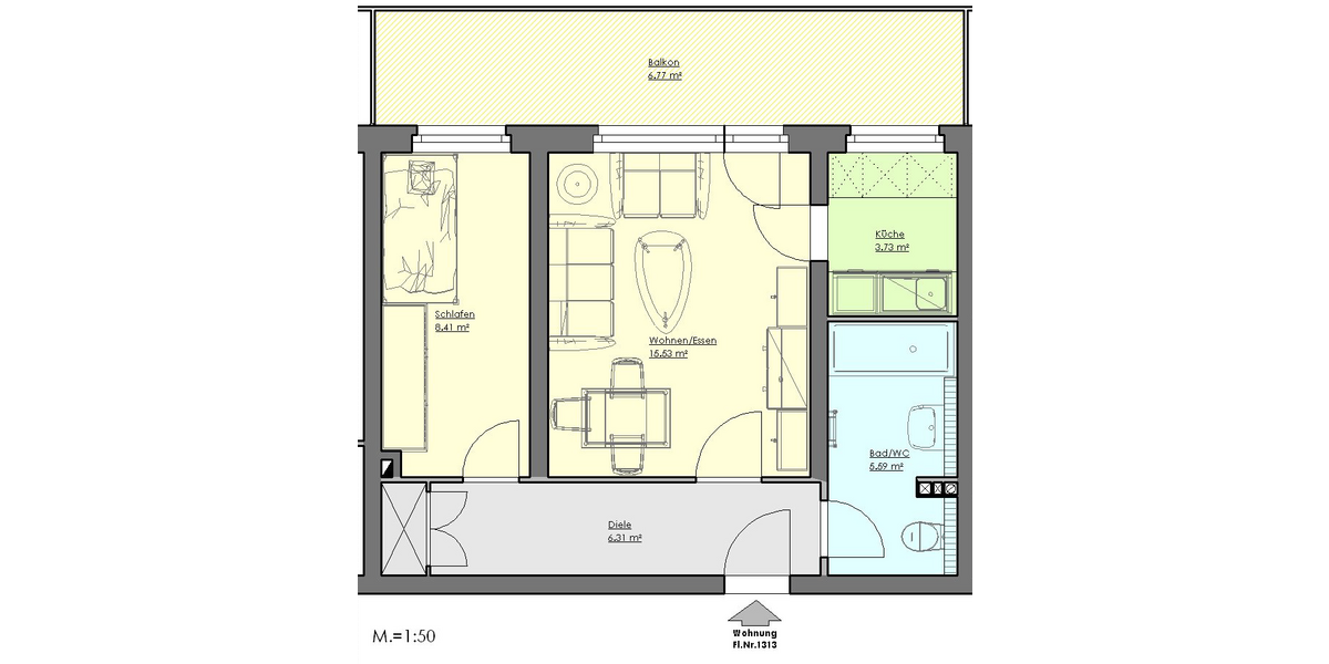 Etagenwohnung Lübeck - 1.5 Zimmer, 47 m&sup2;, 479&euro; | Angebot:26276665
