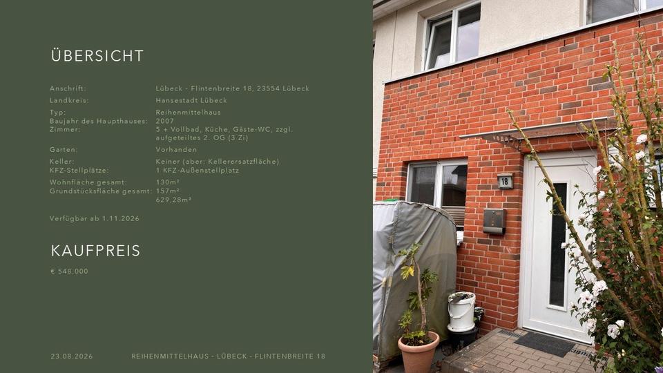 Reihenhaus Lübeck Sankt Lorenz Nord - 7.5 Zimmer, 130 m&sup2;, 548.000&euro; | Angebot:27290333